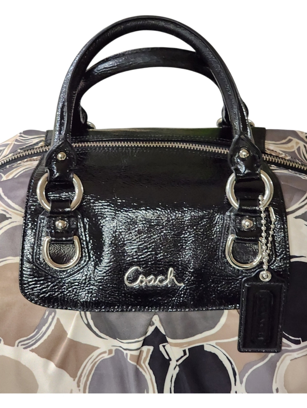 COACH Poppy Pop C Graffiti Appliqué Satchel Handbag - Black & Khaki - Picture 14 of 16